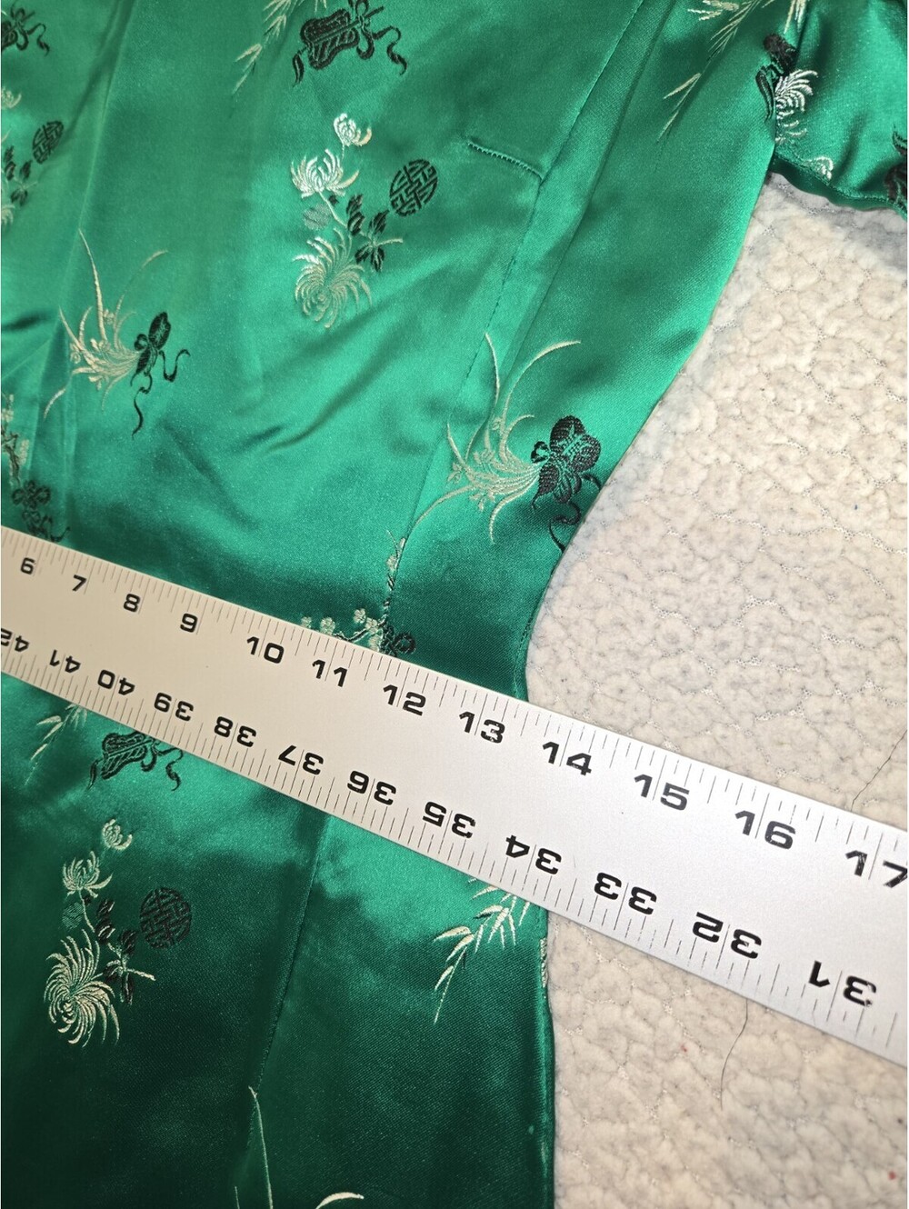 vintage silk blend dress Emerald Green Embroidered Floral Asian Inspired 90s - Picture 9 of 11